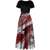 Clearsance Ljetne haljine za žene kratki rukav A-line dugi modni okrugli izrez tiskani dnevno odijevanje crveno xl