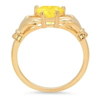 1. CT Sjajno srce simulirano žuti dijamant 14k žuti zlatni pasijans claddagh prsten sz 3.5