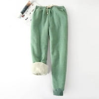 Wavsuf pantalone za žene čvrste toplo runo sa džepovima Green Hlače veličine xl