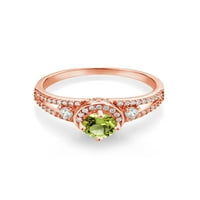 Gem Stone King 1. CT okrugli zeleni peridot 18K ružičasti pozlaćeni srebrni prsten