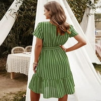 Kokopeauntne žene Ljeto Striped Midi haljina Ležerne prilike V izrez Kratki rukav Elegantni pojas Tiered