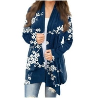 Yubatuo ženska modna ležerna cvjetna tiskana srednja dužina kardigan jakna kaputa za žene tamno plava
