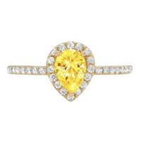 0. CT Brilliant Pear Clear Clear Simulirani dijamant 18k žuti zlatni halo pasijans sa Accenting prstenom SZ 3.75