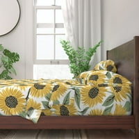 pamučni listovi, dvostruki set - veliki suncokret žuto cvijeće kaldrlo za zelenu vintage cvjetni