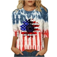 Aufmer Clearence ženske majice rukave američka zastava, dame modni casual okrugli vrat ubod u boji u
