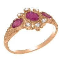 Britanska napravljena 18k ruža zlata Ruby & Cubic cirkonijski prsten Ženski rubni prsten - Veličina