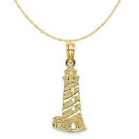 Carat u Karatsu 14K žuti zlatni svjetionik Privjesak šarm sa 10k žutom zlatnom laganom užad ogrlicu