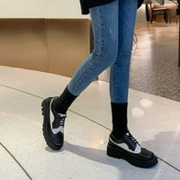 Čizme za žene čizme za gležnjeve za žene Chunky platform Britanska retro modne čipke sjajne kožne cipele