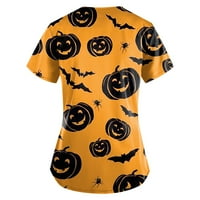 SKSLOEG SKSLOEEg Print Nursing uniforme za žene, Leopard bundeve Print Halloween košulja za piling kratkih rukava V-izrez Radno jednoslojno radna odjeća sa džepom, žuta 3xl