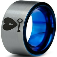 Tungsten Srce i ključni prsten za prsten za muškarce Žene Udobne cipele Plavo ravni rez brušeni sivi