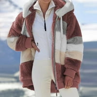Strungten ženski modni spajanje zimski labavi plišani kaput sa dugim rukavima sa kapuljačom