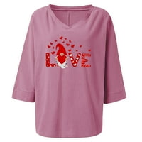 Žene VALENTINE V-izrez Ležerne pamučne džumbene vrhove Dame Heart Majica TOP WOMENS Radi Košulje Brze