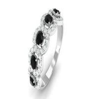 Klasični crni spinel pola vječnog prstena sa moissite halo - AAA kvaliteta, 14k bijelo zlato, SAD 10,50