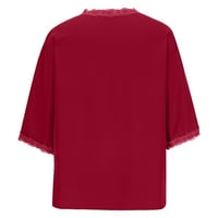 Ženske vrhove V izrez zvonička rukava Crochet Trim elegantne bluze casual labavi fit Solid uredske majice