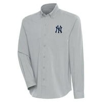 Muški antigua sivi bijeli New York Yankees Kompresionirajte majicu s dugim rukavima