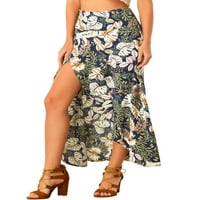 Allegra K Juniors Ljeto Visoko struk asimetrična tropska maxi suknja