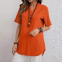 Ženski vrhovi Ženski modni vrhovi V-izrez kratkih rukava Majica Jednobojna majica Tunic Top Orange M
