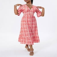 Arvbitana Ženska Bohemian Midi haljina cvjetni print V-izrez Polu rukav dugačak haljina elastična struka