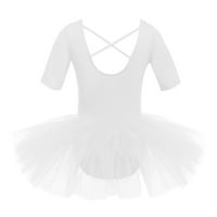 Dječje djevojke s kratkim rukavima balerina baleta ples Leotard haljina bijela 3-4
