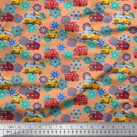 Soimoi pamučna voile tkanina umjetnička cvjetna i školska autobus Kidske tkanine otisci dvorišta široko