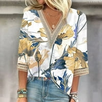 Ljeto Plus veličine vrhova za žene Trendi ljetni V-izrez za rupu Ispis Ležerne majica bluza do 65% popusta