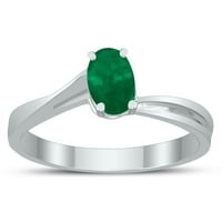 Ženski pasijans oval 6x smaragdni gusjenični prsten u 10k bijelo zlato