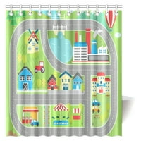 Dječja dekor zavjesa za tuširanje, dječje obrazovno reproduciranje mapa City Pejzažna mapa tkanina kupaonica