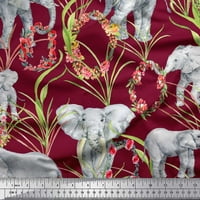 Soimoi Rayon Crepe Tkaninski listovi, cvjetni vijenac i slont džungle Ispiši šivanje tkanine