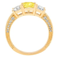 3. CT Sjajni smaragdni rez simulirani žuti dijamant 14k žuti zlatni pasijans sa akcentima Trobotan prsten