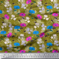 Soimoi Yellow Satin Silk tkanina od listova, periwinkle & anemone cvjetne tkanine otisci dvorišta široko