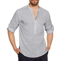 CLlios posteljina majica za muškarce casual gumb gore Henley košulja Roll up dugih rukava za svakodnevno