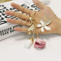 Cvjetni ključ za tastere od kristaste tassel listove Key prsten za žene Novčani torbi Privjesak čari