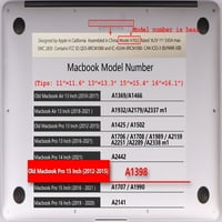 Kaishek za Macbook Pro S Case - Objavljen model A1398, plastični poklopac tvrdog papira + crni poklopac