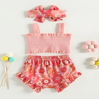 Dojenčad za bebe Ljeto odijelo rebrasta rebrasta bowknot remen tenkovi cvjetni ruffle kratke hlače za