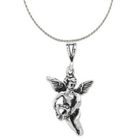 Carat u Karatsu Sterling srebrni polirani antikljeni cilj Antikvan teksturiran leteći anđeo sa srčanim