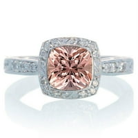 1. Carat okrugli vintage moragenit i dijamantski halo vjenčani prsten na 10k bijelo zlato