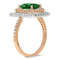 2. CT Sjajni smaragdni rez simulirani smaragd 14k Rose bijeli zlatni halo pasijans sa Accenting prstenom