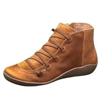 Čizme retro ravne čipke bočne kolu patent zatvarače Žene cipele cipele kože povremene ženske čizme natečene