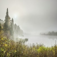 Gusta magla preko mirnog jezera sa divljim kruhom u prvom planu; Thunder Bay, Ontario, Kanada Poster