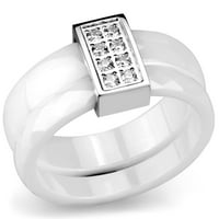 3W - visoki polirani prsten od nehrđajućeg čelika sa keramikom u bijeloj boji