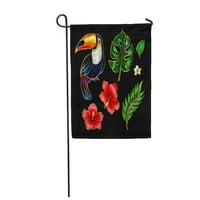 Šareni sažetak Toucan i tropski cvjetovi ostavlja zelenu bananu banalnu zastavu ukrasna zastava za zastavu