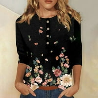 Ženski ljetni vrhovi Ženski gumb Okrugli majica Ogrlice sa rukavima Retro Print Majica Modni casual