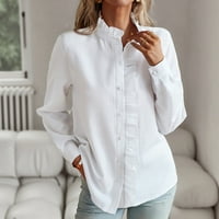 Ženska bluza od šifona ruffles pune boje dugih rukava prema dolje elegantne majice ovratnika