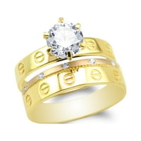 Žuti zlatni set Womens 14k Okrugli CZ Angažman SOLITAIRE prsten veličine 4-10
