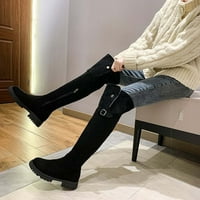 Ženske udobne srednje potpetice preko koljena čizme za koljena metalne kožne pojaseve bočne patentne