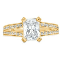 2. CT Sjajni smaragdni rez prozirni simulirani dijamant 18k žuti zlatni pasijans sa accentima prsten