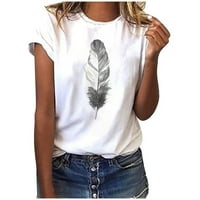 Buigttklop Nema granica Ženske vrhove Clearance, Ženska majica kratkih rukava FEATHER Print Casual Top TEE bluza