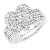 0,95ctw Natural Diamond 10k bijeli zlatni okrugli baguette srčani prsten