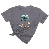 Ženska modna cvijeća tiskara O-izrez kratka majica labava bluza vrh