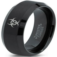 Volfram Bio je toksični otrovni simbol band prsten za muškarce žene udobnost fit crni ošiljeni ivica
